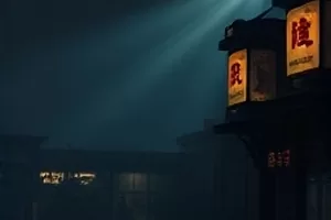 深海观测站科幻剧中水下舱体与探照灯光束